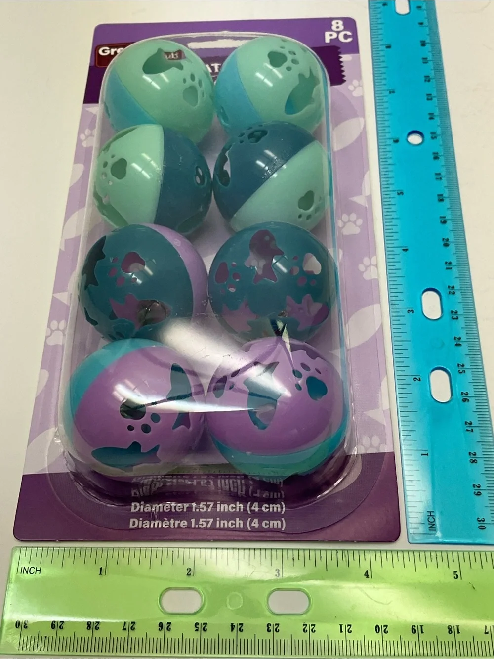 🌼4/$10🌼 NEW 8pc Cat Toy Balls with Bells | Mint, Teal & Lavender | 1.57 inch